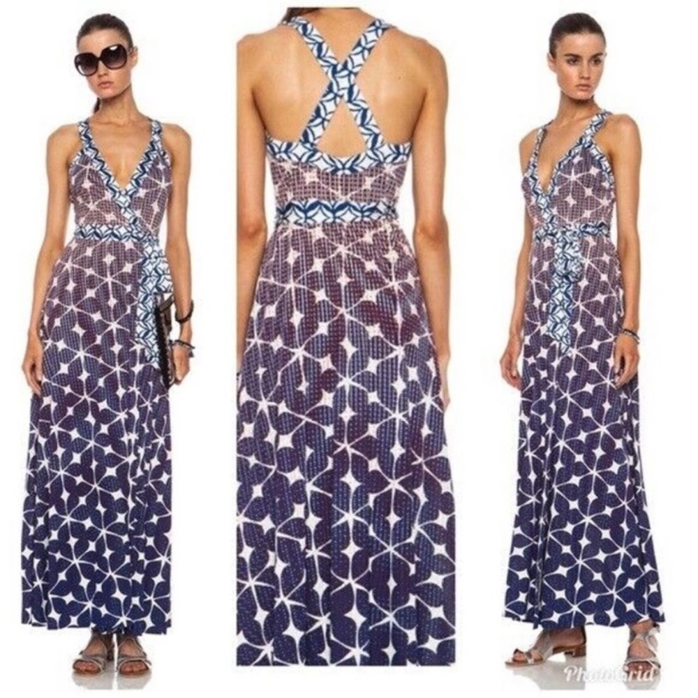 Diane Von Furstenberg Blue and White Maxi Dress